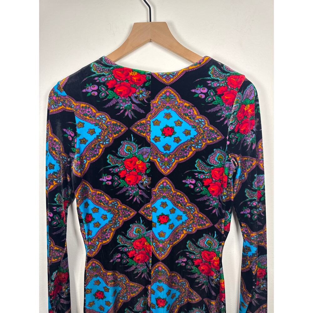 Betsey Johnson VINTAGE Velvet Floral Patchwork Print Mini Dress - Picture 6 of 7